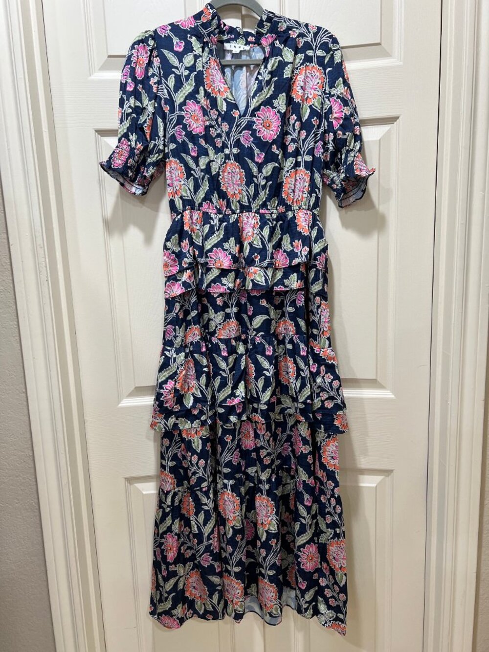 NWT Women’s &merci Burgundy Embroidered Maxi Dress Long Sleeve Belted - Medium